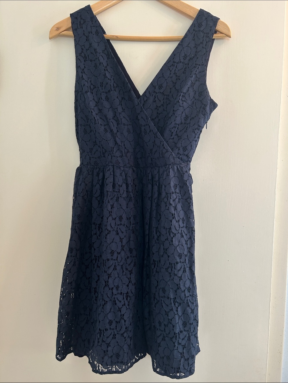 Aqua Navy Lace Wrap-Front Mini Dress